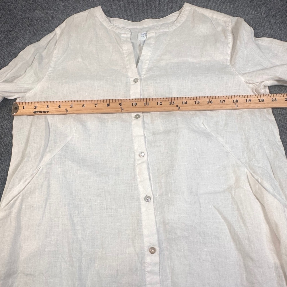 Sigrid Olsen Womens White 100% Linen Long Sleeve Button Down Tunic Top Large - Picture 5 of 6
